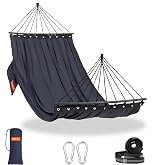 Lazy Daze Portable Camping Hammock with Curved Spreader Bar, Grey | with Tree Straps, Carrying Bag &amp; Carabiners for Outdoor, Hiking, Beach, 450 lbs Capacity