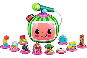 eKids Cocomelon Toy Karaoke Machine for Kids with Microphone and Musical Activators, includes Night Light with Sleep Sounds and Lullabies for Toddlers