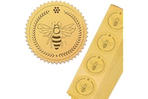 CRASPIRE Gold Foil Certificate Seals 2" Gold Bee Stickers for Envelopes 100pcs Self Adhesive Embossed Stickers for Invitation
