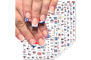 KZBTRBT 4th of July Nail Sticker - 8PCS/Set Independence Day Design 3D Self-Adhesive Decals Flag USA National Stickers DIY Manicure Decoration American Element Accessories