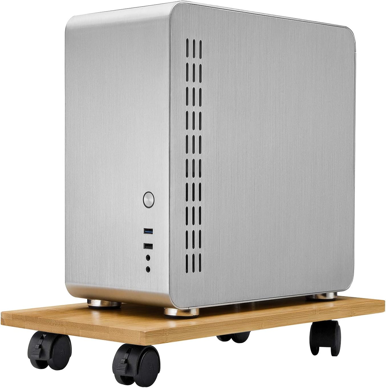 BALANBO CPU Stand PC Cart Computer Bamboo CPU Holder Tower Stand with 4 Caster Rolling Wheels with Wheels Under Desk(Natural） : Office Products