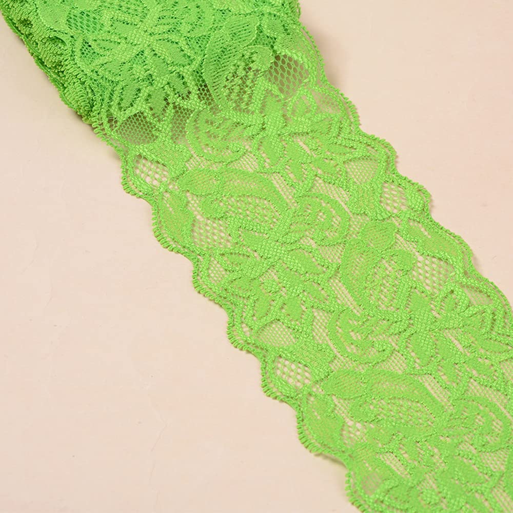 5 Yards Elasticity Lace Border Lace Ribbon, 8 cm Wide Colourful Lace Flowers Border Decorative Ribbon Decorative Lace Fabric Lace Trim for Sewing DIY Crafts Clothing Underwear, Green