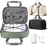 Large Vacuum Travel Bag with Air Pump, Seal Compression Personal Item Carry on Bags for Airlines, Weekender Overnight Bag for Women, Green