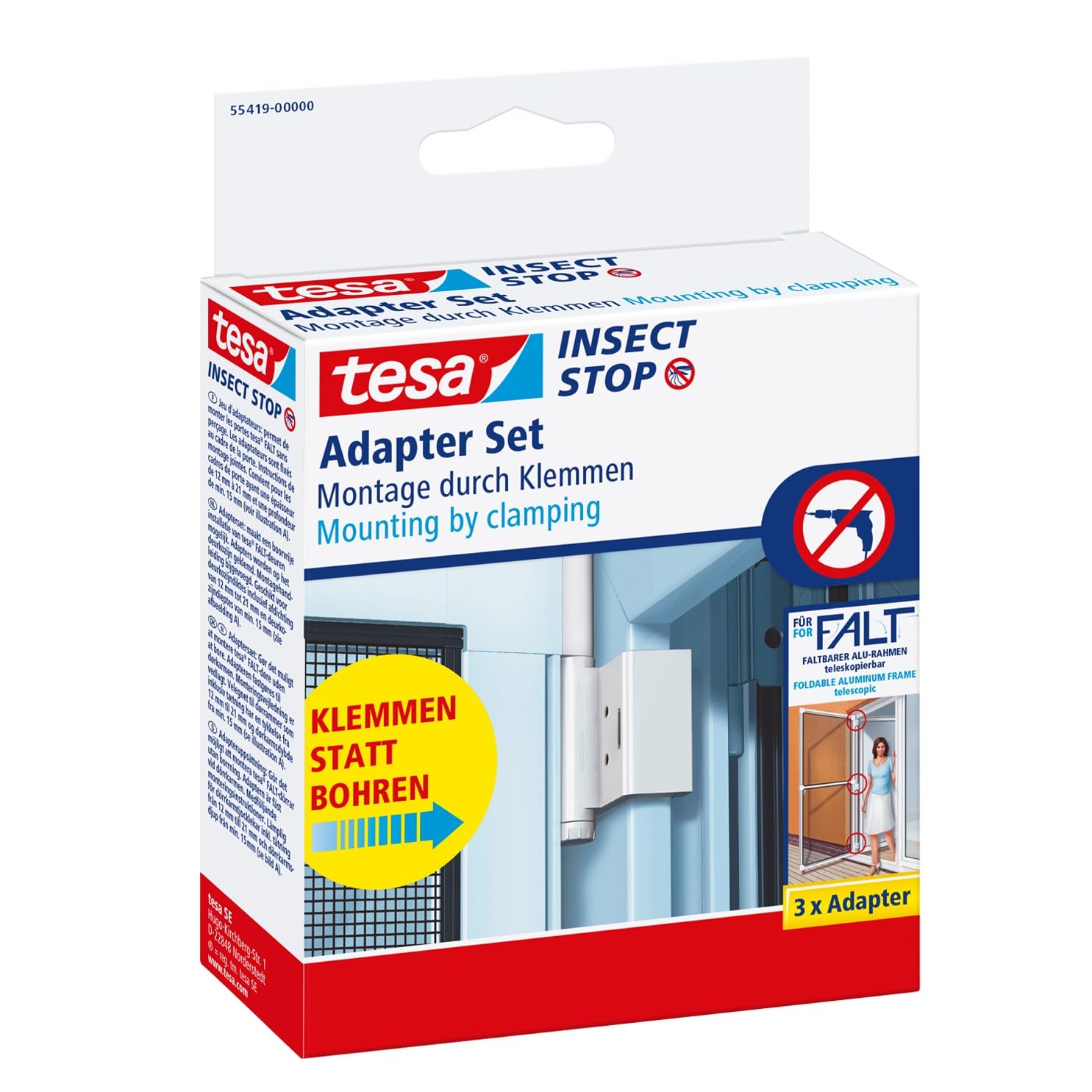 tesa INSECT STOP Clamp Mounting Set - Door Adapeter to mount tesa aluminium insect screen door frame without drilling or screwing - White