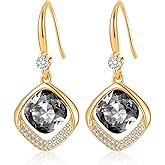Austrian Crystal Halo Cushion Cut Square Drop Dangle Earrings for Women 14K Gold Plated Hypoallergenic Jewelry Gifts