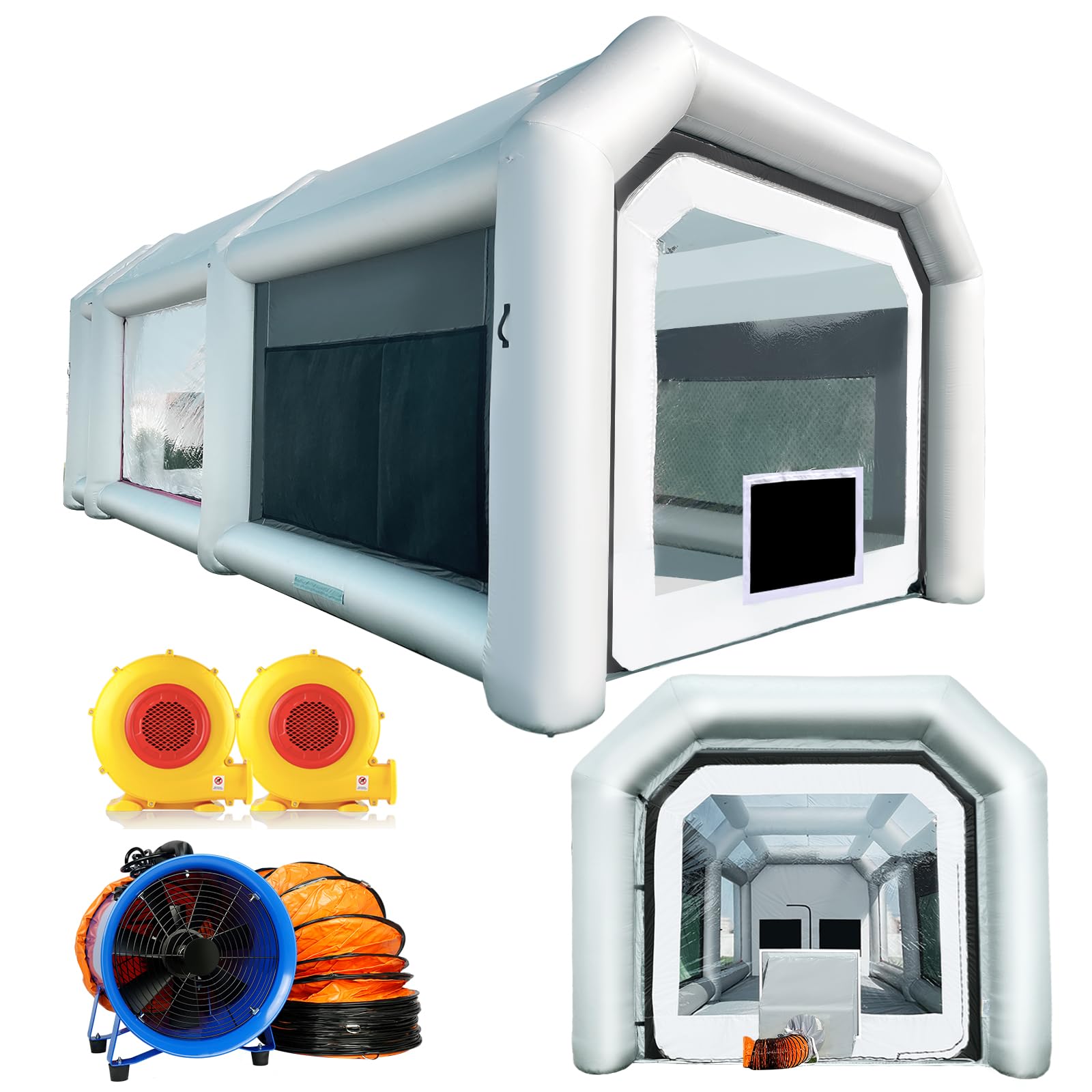WARSUN 28x15x10フィート 空気注入式ペイントブース ミニエアドラフトデバイスと520W排気ファン付き ポータブルスプレーペイントブーステント 高効率換気システム付き 車用