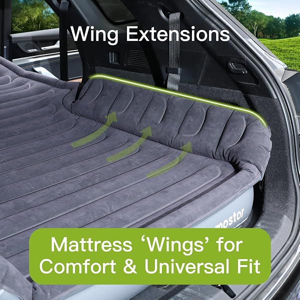 SUV AIR MATTRESS WITH WIRELESS REMOVABLE 3-IN-1 BUILT-IN PUMP & MATTRESS ‘WINGS’ | 7-INCH HEIGHT CAR MATTRESS FOR MID/LARGE SUVS, TRUCKS, MINIVANS, SUPPORTS 660LBS – IDEAL FOR ROAD TRIPS & CAMPING
