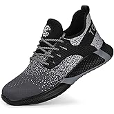 AONEGOLD Safety Shoes for Men Steel Toe Sneaker Work Shoes Lightweight Breathable Industrial Construction Shoes Roofing Shoes(Gray, 38)