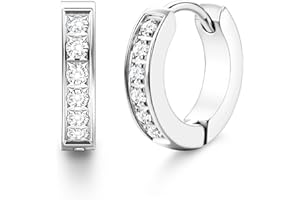 FIBO STEEL 316L Stainless Steel Hoop Earrings for Men Women Hypoallergenic Cubic Zirconia Silver/Black/Gold Hoop Huggie Cartilage Earrings for Women Men Hoops 13 mm 20 mm