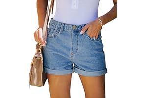 Magritta Denim Shorts for Women Mid Waisted Folded Hem Ripped Jean Shorts