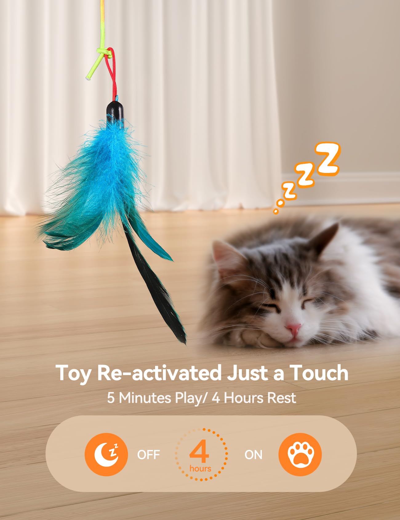FEELNEEDY Katzenspielzeug Elektrisch mit LED Red Light Spielzeug für Katzen, Cat Toy Hängendes Automatisch Einziehbares Interaktives Spielzeug Teaser Selbstspiel Federspielzeug (Weiß) 5