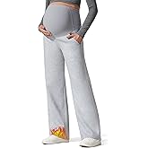 G4Free Flurrylux Fleece Lined Maternity Wide Leg Pants Cotton Over The Belly Pregnancy Sweatpants