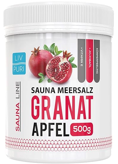 Sauna Meersalz Peeling Salz Saunasalz | Granatapfel 500g | mit Jojobaöl | Kosmetik für die Haut | Ideale Wellness