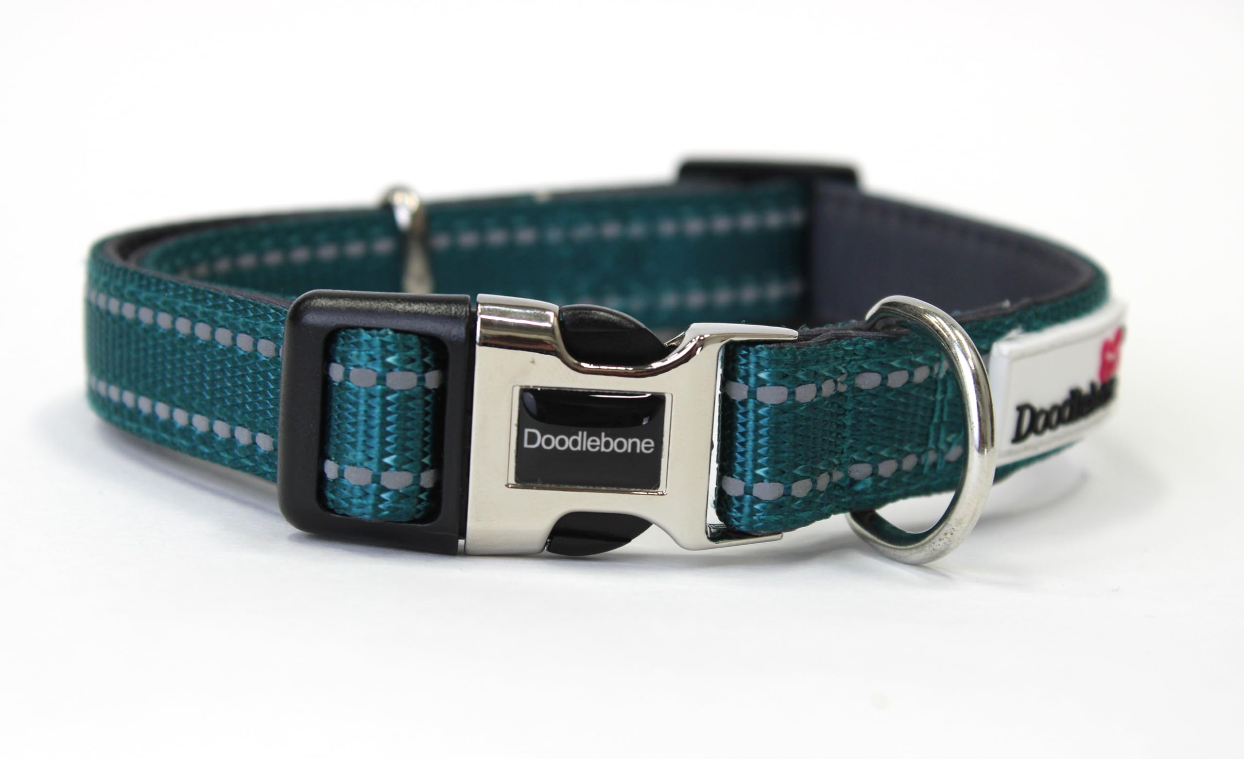 Doodlebone – Padded Dog Collar – Adjustable Breathable Comfort Collar with Reflective Stitching, Strong D Ring & Durable Metal Buckle for Daily Walks – Size 1-2 22–30cm - Teal — image 1