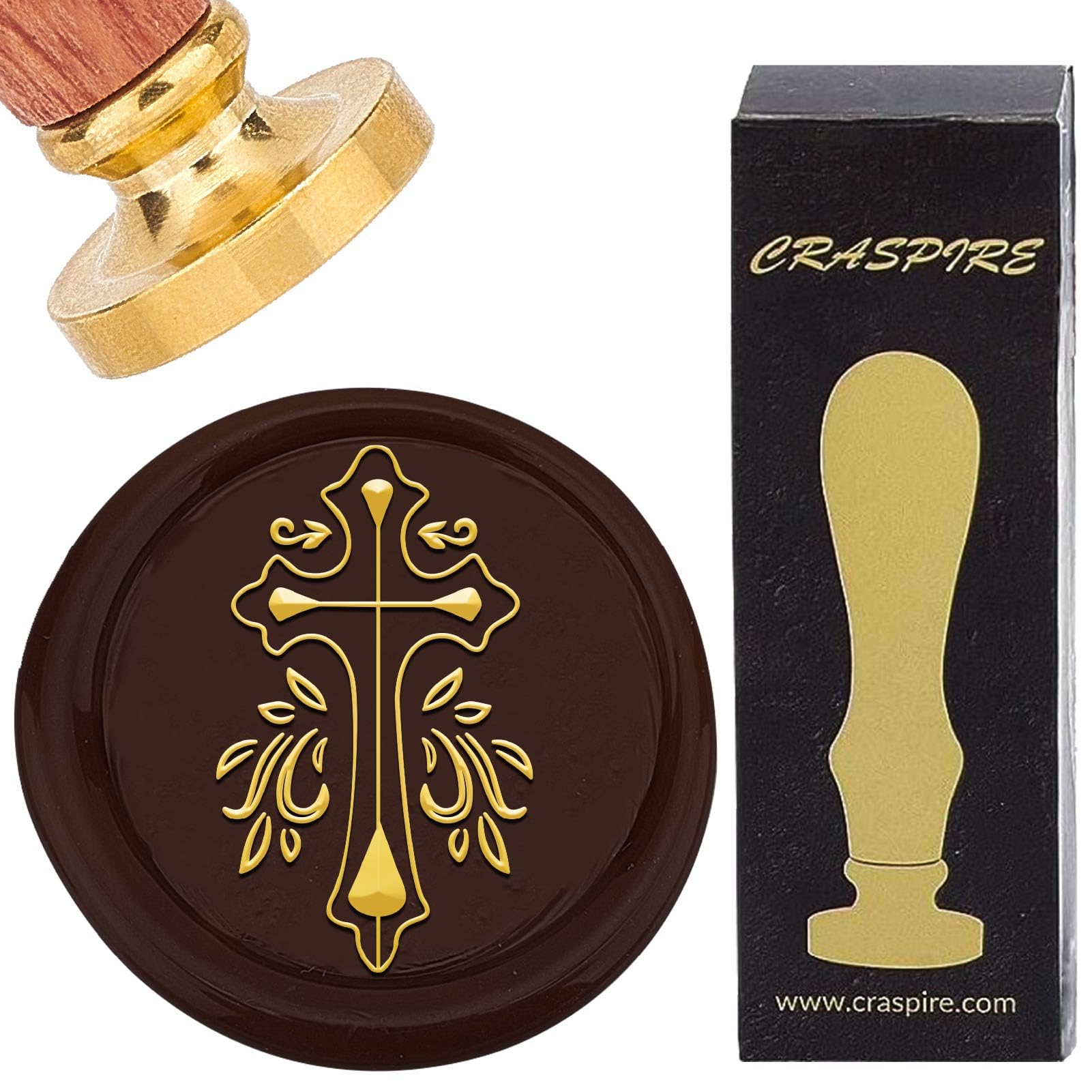 CRASPIRE Cross Wax Seal Stamp Gothic Sealing Wax Stamps 30mm Retro Vintage Removable Brass Stamp Head with Rosewood Handle for Halloween Christmas Easter Decor Wine Bottle Envelope Greeting Card
