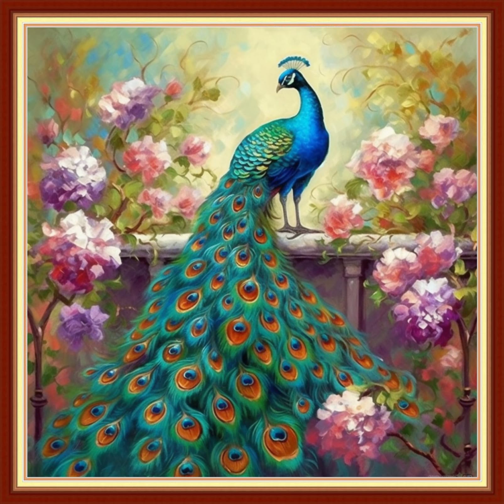 Photo 1 of Funart Stamped Cross Stitch Kits for Beginners Full Range of Cross Stitching Preprinted Embroidery Kits for Adults, 11CT Embroidery Pattern Needlepoint Kits-Blue Peacock 18x18 inchs