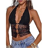 Verdusa Women's Going Out Tops Y2k Goth Lace Croset Sheer Halter Top Party Rave Outfits Sexy Camisole
