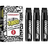 Coogert 3Pcs Black Jumbo Poster Markers, 15MM Thick Permanent Acrylic Graffiti Markers, Wide Tip Paint Marker for Canvas, Posters Board, Fabric, Window, Glass, Wood, Teachers,Banner painting supplie