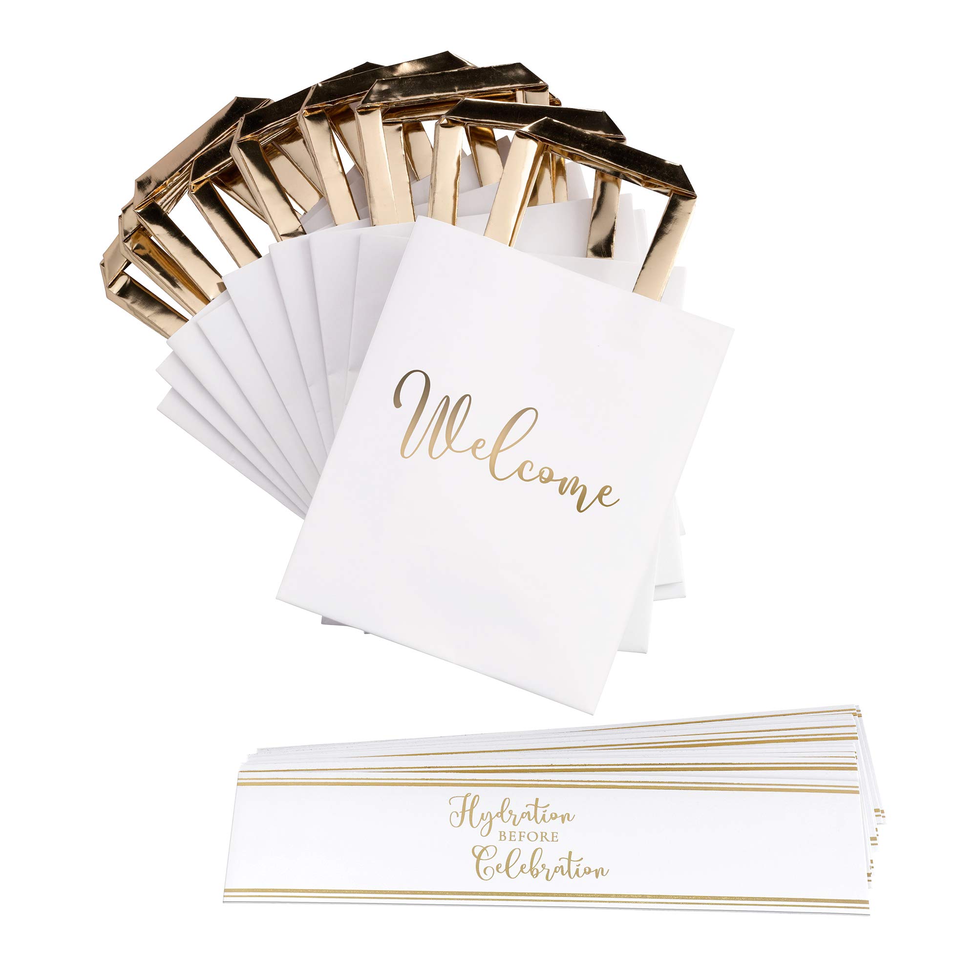Lillian Rose White Gold Wedding Welcome Bags with Bottle Wraps Set, 9"x75"