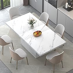 HSH 71” White Faux Marble Dining Table, Rectangle