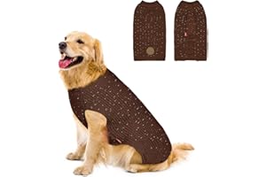 KYEESE Dog Sweaters with Reflective Yarn for Large Dogs Warm Pullover Dog Knitwear with Leash Hole for Fall Winter, Khaki, XXXL