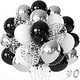 Black and Silver Balloons - 60pcs 12" Black and White Balloons with Metallic Silver Confetti Balloons Birthday New Years Wedding Graduation Party Decorations