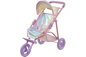 OLIVIA'S LITTLE WORLD Teamson Kids - Magical Dreamland Baby Doll Jogging Stroller - My Little Girls First Dolls Pram Toy Gift, Iridescent color