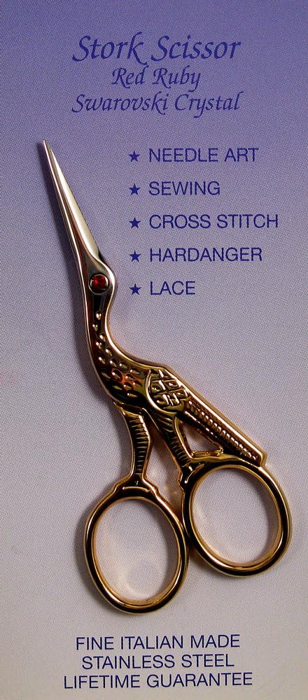 Tool Tron Tooltron Red Ruby Swarovski Crystal Stork 3-1/2-Inch Scissors -Gold Plated