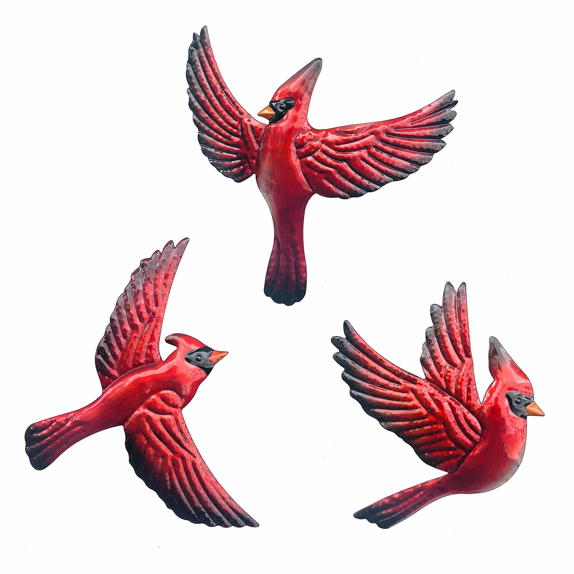 J-Fly Metal Red Bird Wall Decoration - Bird Wall Hanging Decor - Cardinal - Suitable for Living Room, Bedroom, Patio, Kitchen & Outdoor Fence - 9 Inch — image 1