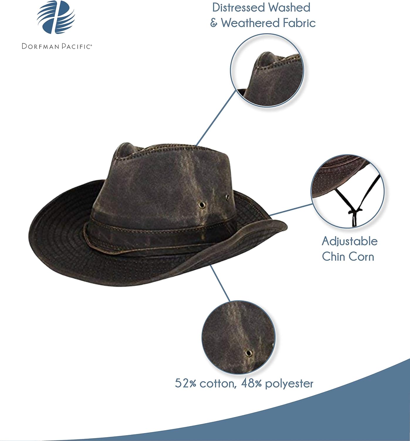 Dorfman Pacific Men's Outback Hat with Chin Cord at  Men’s Clothing store