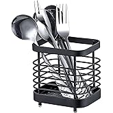 LAIPART Kitchen Sink Utensil Holder of Drying Rack, Small Stainless Steel Cutlery Drainer Caddy,Spoon and fork organizer (Black)