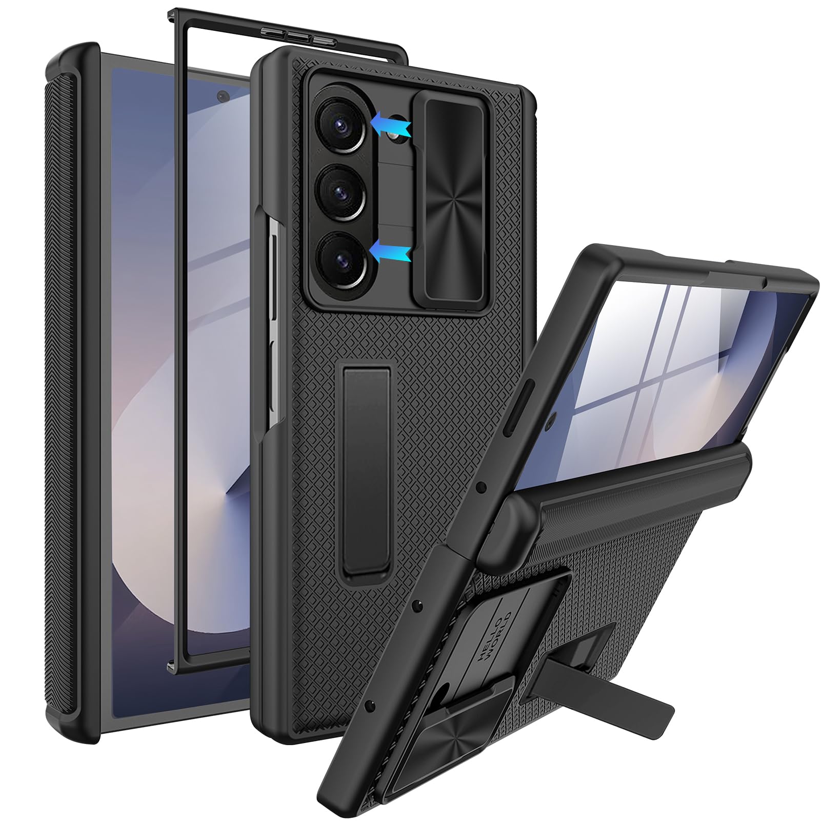 Photo 1 of Miimall Phone Case for Samsung Galaxy Z Fold 6 Case with Slide Camera Cover & Hinge Protection, Adjustable Kickstand & Built-in Screen Protector, Slim Full Body Case for Galaxy Z Fold 6 2024, Black