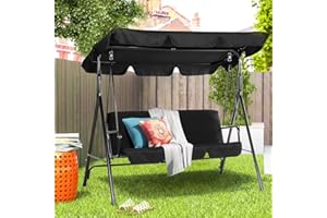 U-MAX Outdoor Patio Swing Chair for Adults, 3-Seat Porch Swings with Adjustable Canopy, Outside Swing Bench with Removable Cu