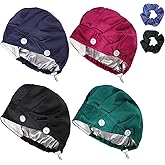 JoyRing 4Pcs Scrub Caps for Women Nurse Surgical Hats Adjustable Satin-Lined Working Cap with Sweatband and Buttons