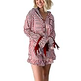 Sawden Women Christmas Pajamas Set Striped Xmas Pjs Cute Long Sleeve Top and Shorts Loungewear