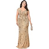Plus Size Womens Sequined Long Evening Gown Glamous Sleeveless V-Neck Mermaid Prom Dress for Wedding Party