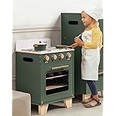 ROBUD Retro Wooden Toy Kitchen Oven for Kids, Pretend Play Oven with Realistic Sound Effects, Removable Parts, and Storage Bo