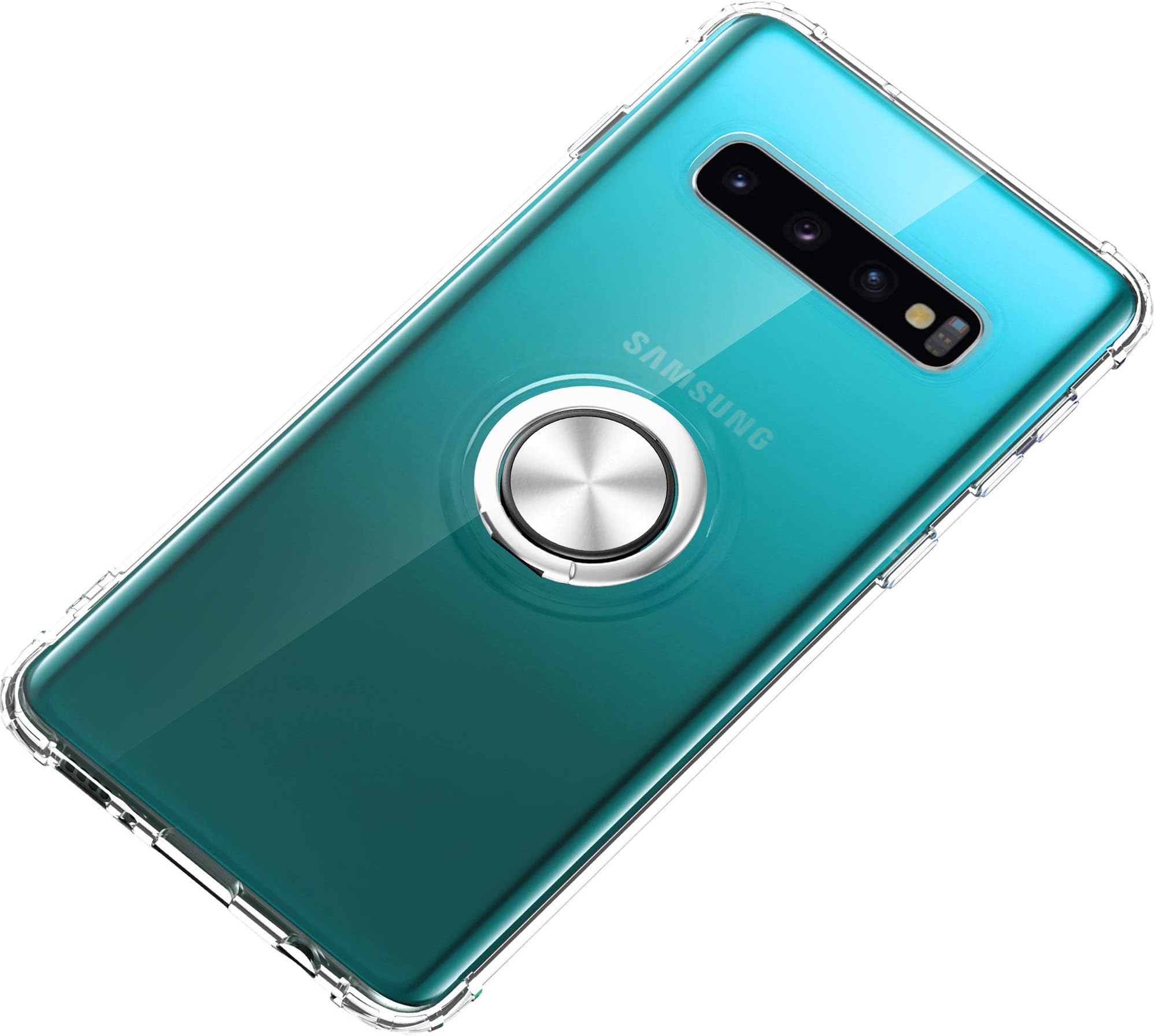 mgACC Compatible Samsung Galaxy S10 Plus Case with 360° Pop-up Rotating Ring Grip Holder Kickstand, with Magnetic Base case for Samsung Galaxy S10+/Transparent