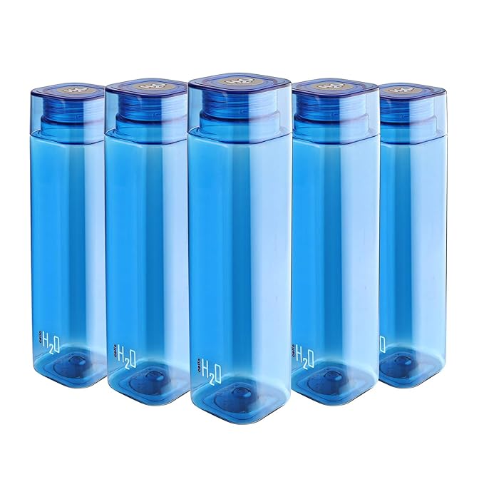 Buy Cello H2O Squaremate Plastic Water Bottle, 1Liter, Set of 5, Blue