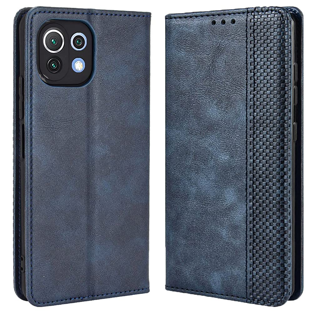 Alamo Retro Folio Case for Xiaomi MI 11 Lite (4G / 5G / 5G NE Edition), Premium Leather Cover with Wallet Cash Card Slot - Blue