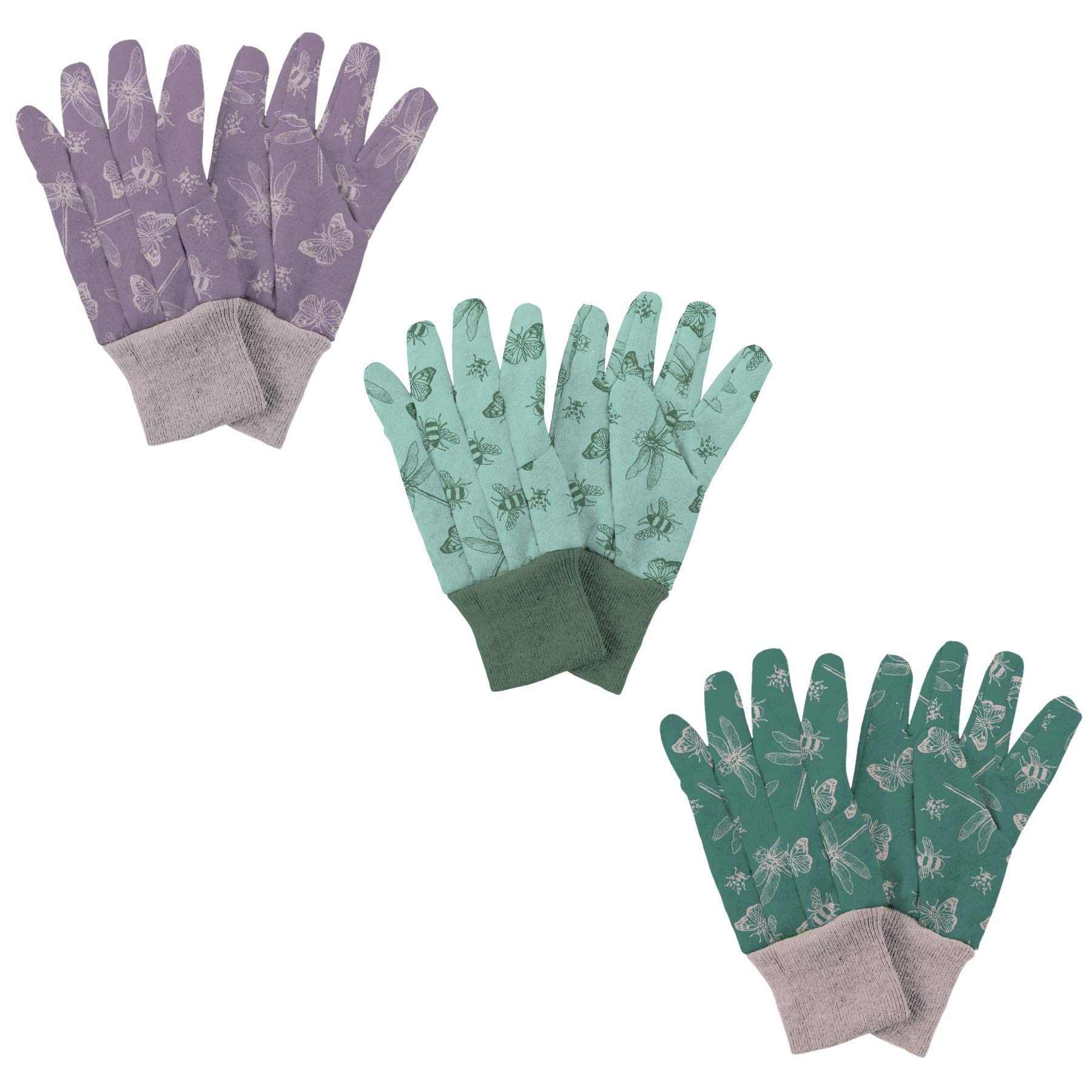 Westland Kent & Stowe Jersey Cotton Medium Gardening Gloves Flutter Bugs Triple Pack