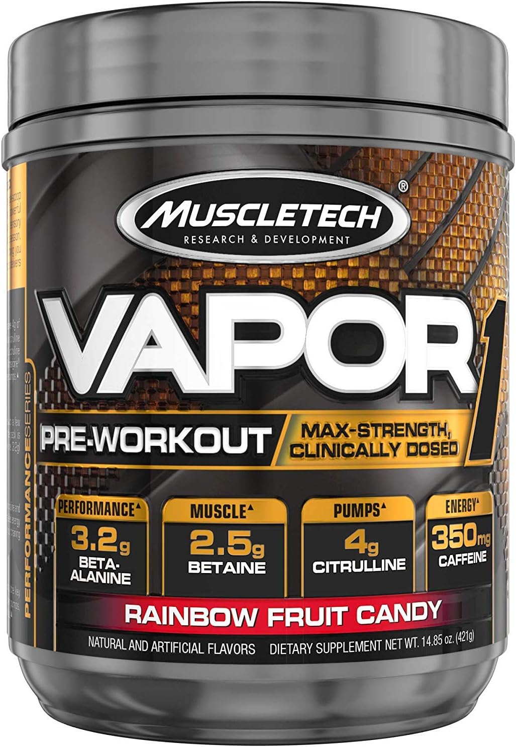 Muscletech Vapor One Pre Workout Powder, One Scoop Formula with Betaine HCL, Creatine and Beta Alanine to Boost Energy & Amplify Muscle Building, Rainbow Fruit Candy, 20 Servings (14.8oz): Health & Personal Care
