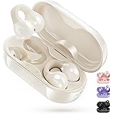 King Lucky i21 Open Ear Clip On Earbuds Wireless Bluetooth Ear Clip Headphones with Mic,Noise Cancelling, Waterproof IPX4,for Small Ears,Perfect for Running,Sports,Glasses Wearers (White)
