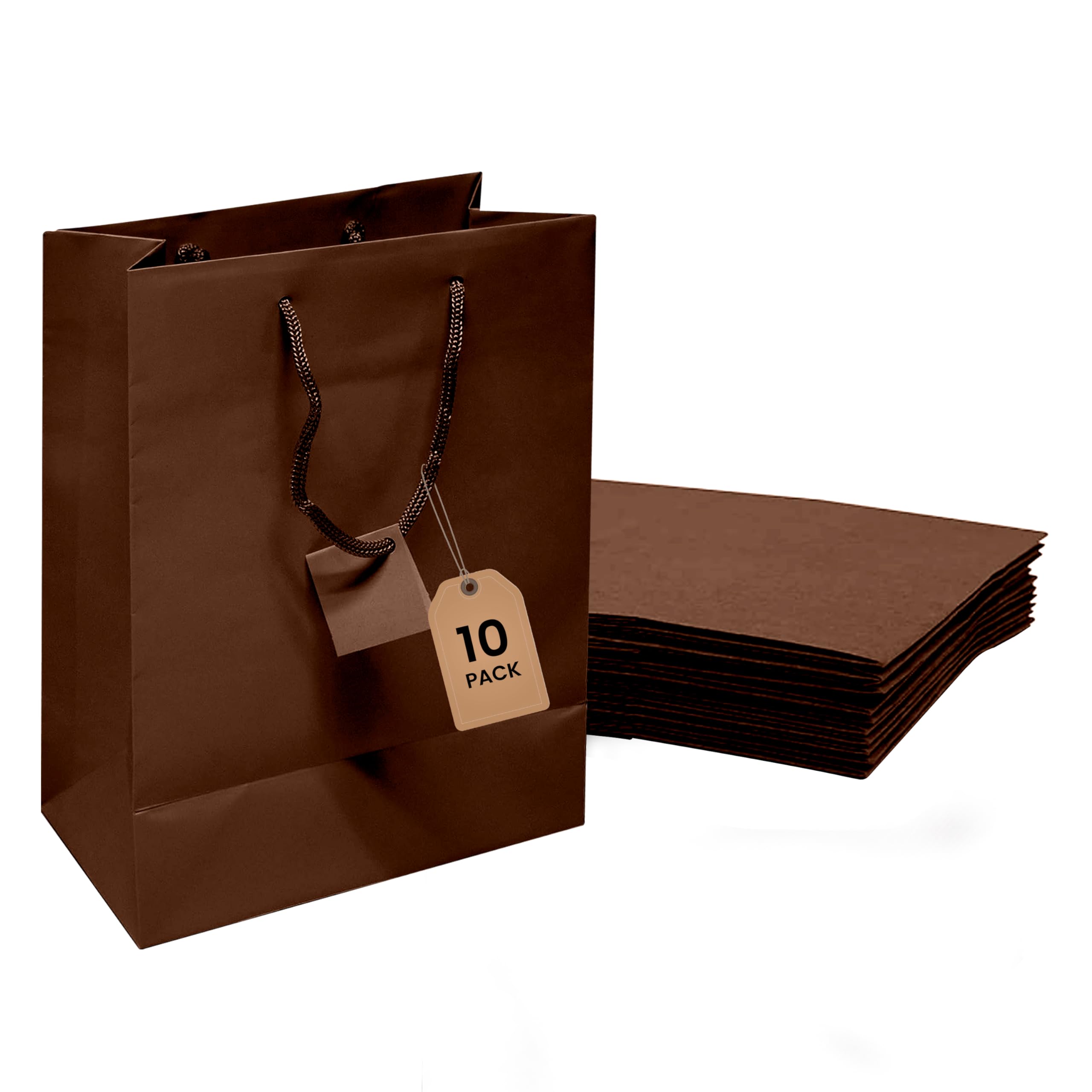 Novel Box Brown Gift Bags With Handles - 10 Pack Large Paper Shopping Bags for Business, Birthday, Groceries - 8x4x10 Inch