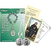 One Decade Rosary - Laminated St Peregrine Prayer Card, St Peregrine Coin, The Lord's Prayer Card - Patron Saint of Cancer Theme Set - 4 Items Total