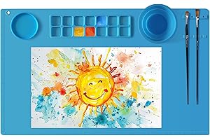 DEMOREX Silicone Painting Mat, 23.6"×15.7" Silicone Craft Mat with Cup, Silicone Art Mat,Non Stick Silicone Sheet for Resin, DIY, Clay, Play Doh, Drawing mat for Children (Blue)