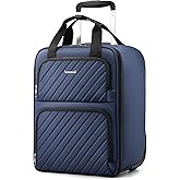 LUGGEX Underseat Carry On Luggage with Wheels, UDK-Plus Large-Capacity Lightweight Soft Sided Personal Item Suitcase for Short Trips (UX-Plus, Blue Black, 16 Inch)