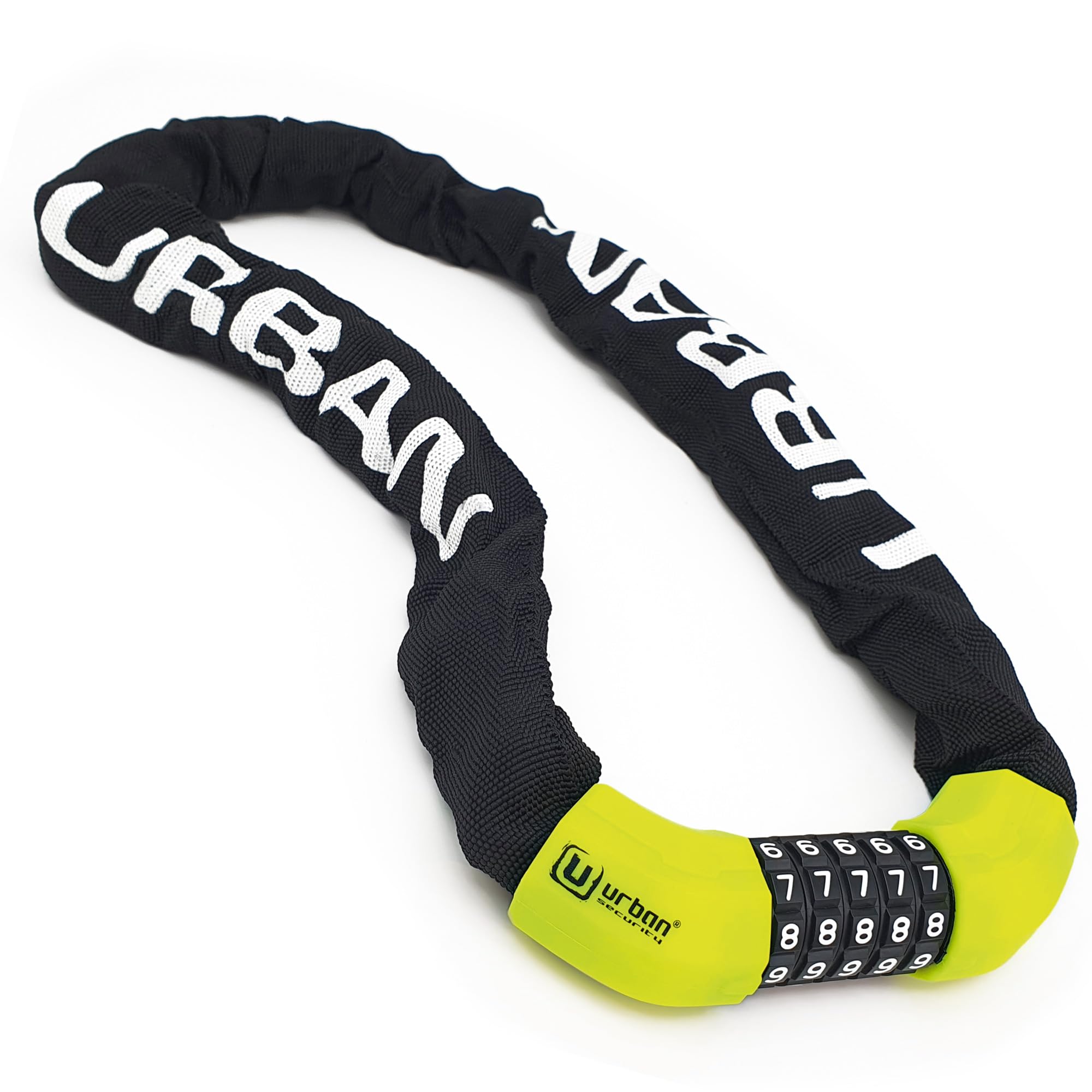 URBAN UR890 Bike Chain Lock with More Secure 5 Digit Code, Deterrent, Thicker and More Resistant ø8mm/0.31in Steel Links with Anti-Scratch Cover, Anti Theft for Bicycle, Scooter, Gates, 100cm/3.2ft
