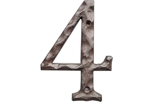 BetLight Cast Iron House Numbers-5 Inch Rustic Address Number- Solid & Heavy Duty/Easy Install with Matching Screws-Number 4