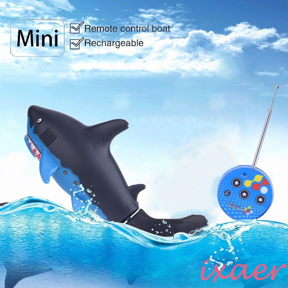 ixaer Cute Mini Shark Remote Control Toy, Ship Submarines Lively Swim Toy/ Underwater Remote Control Small Shark/Electric RC Fish Boat/ Shark Swim in Water for Kids. (Light Blue)